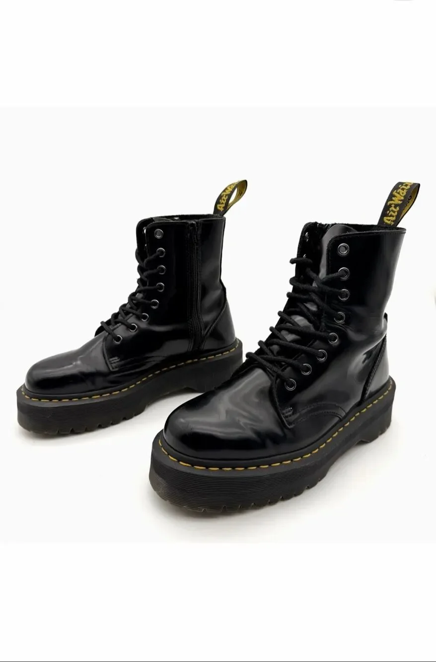 DR MARTENS Jadon Black Smooth Boots Size US 7 Side Zip Leather Platform